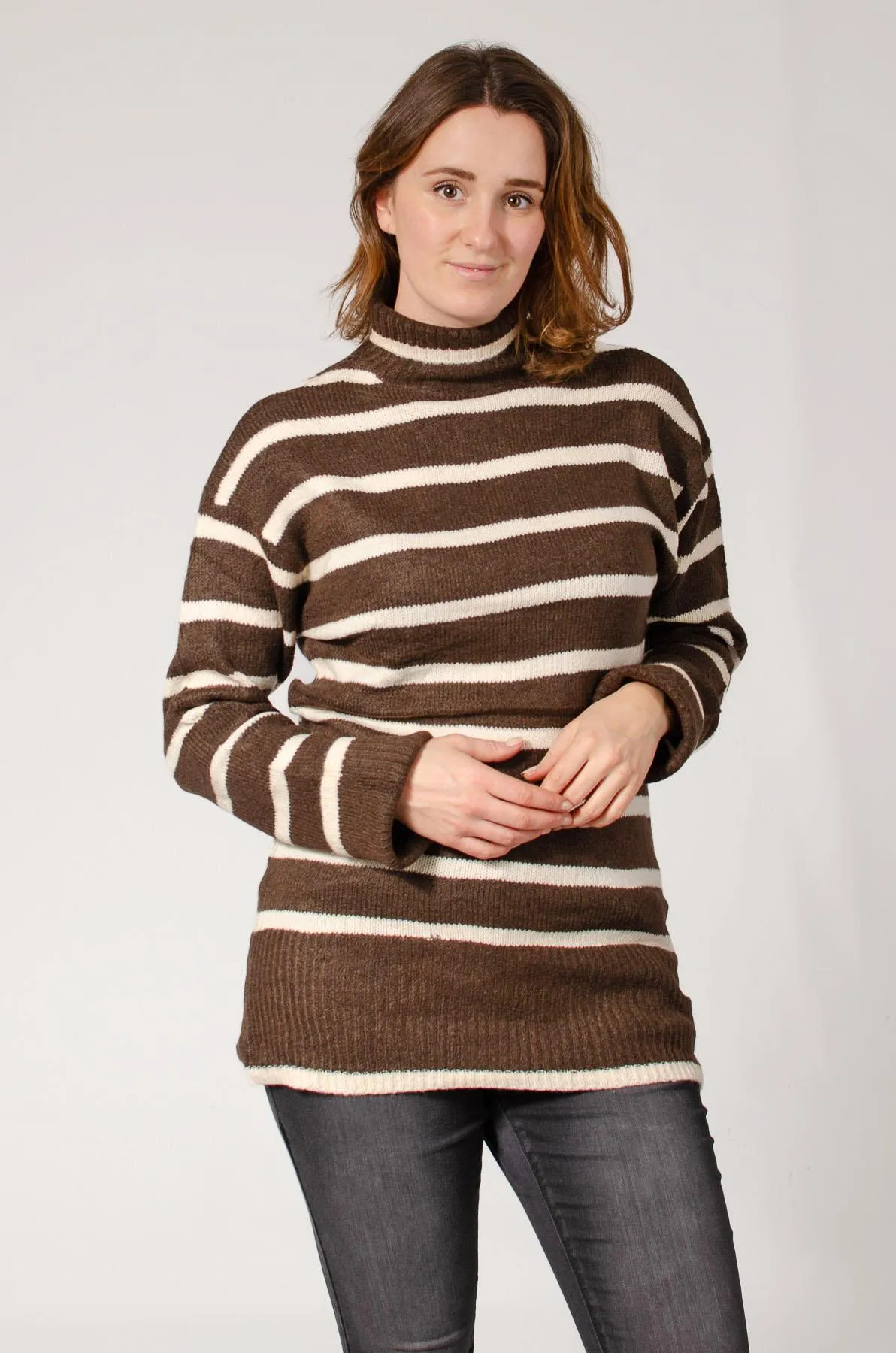 Longline Striped Roll Neck Jumper