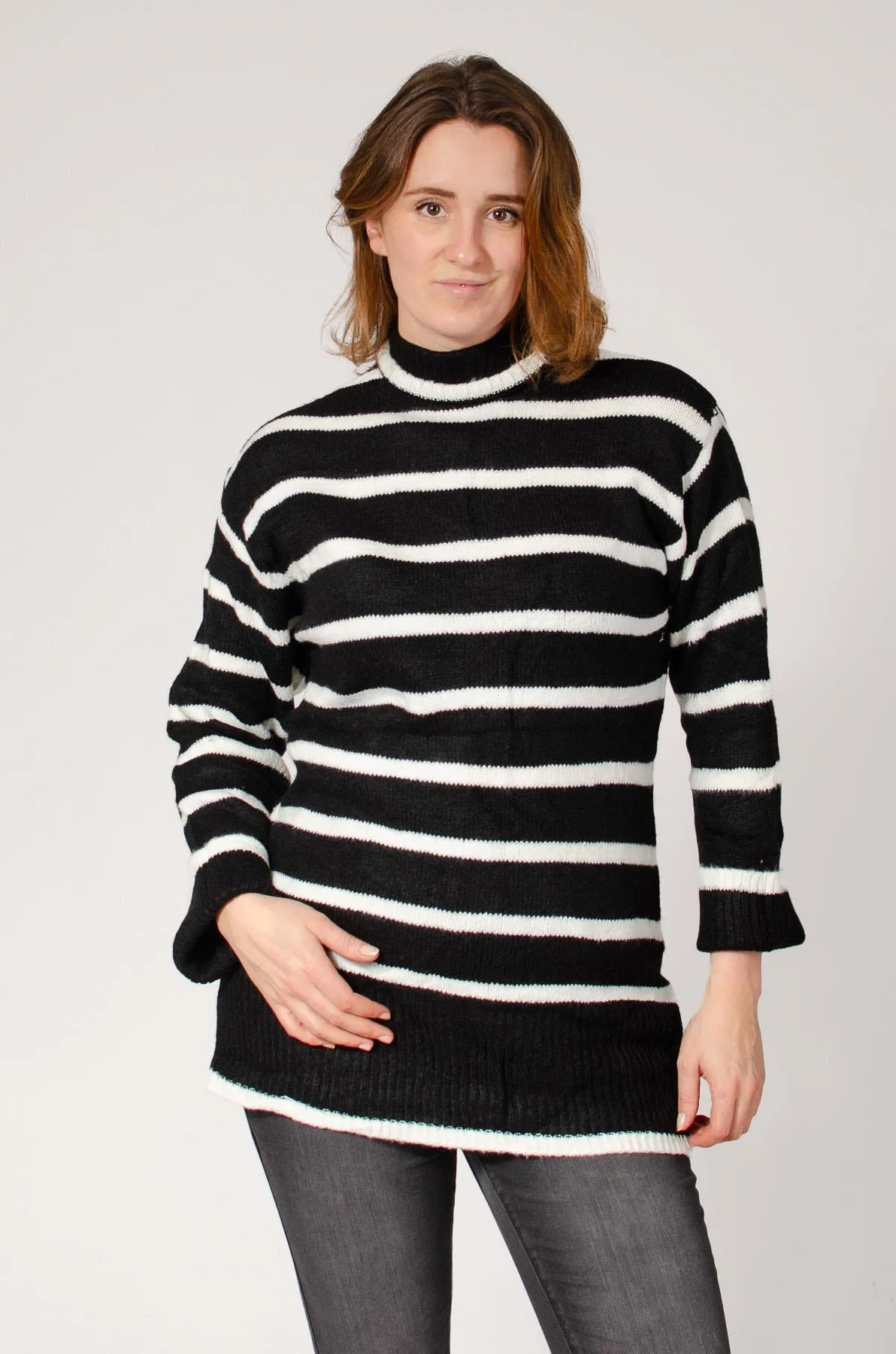 Longline Striped Roll Neck Jumper