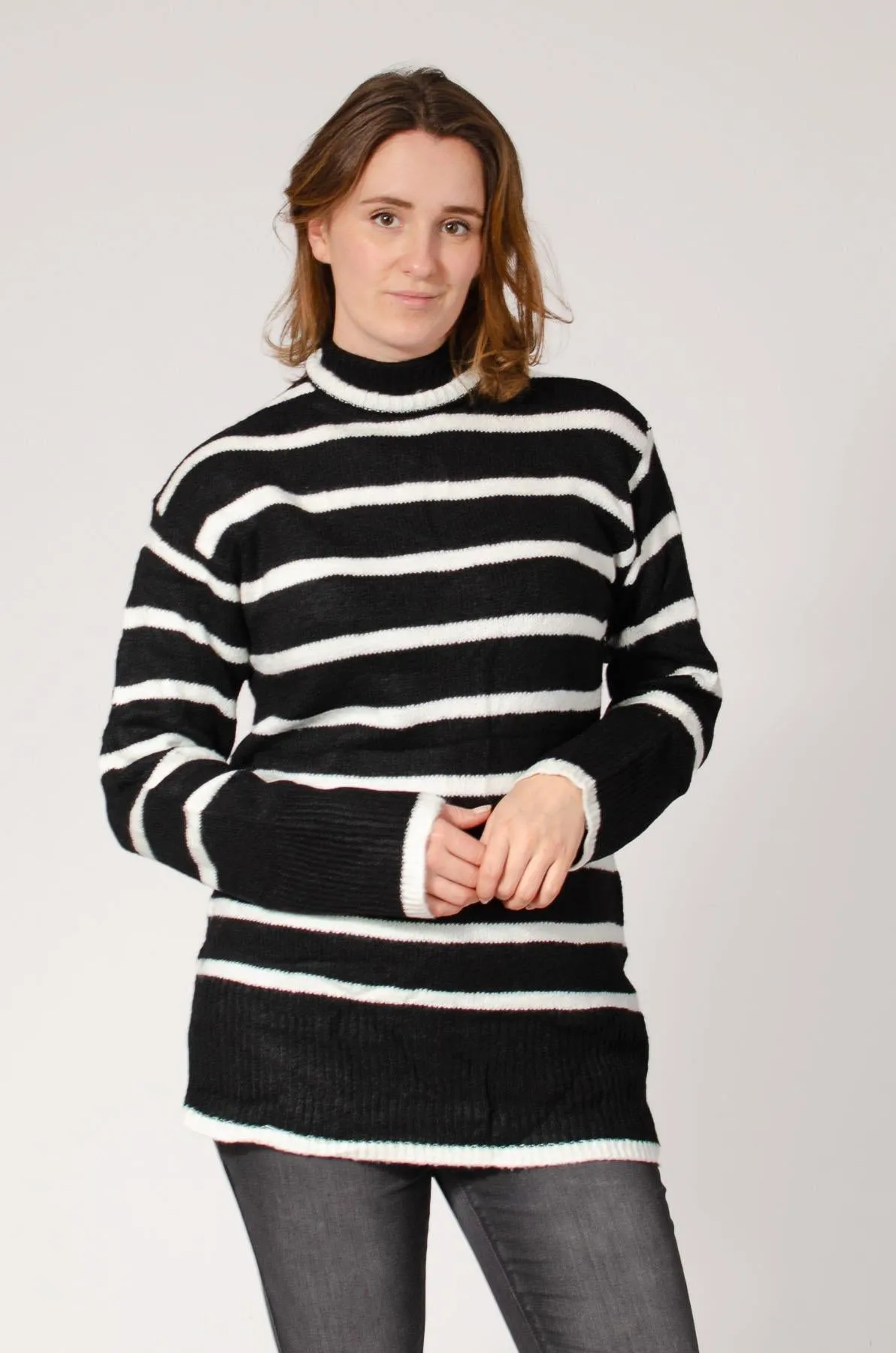 Longline Striped Roll Neck Jumper