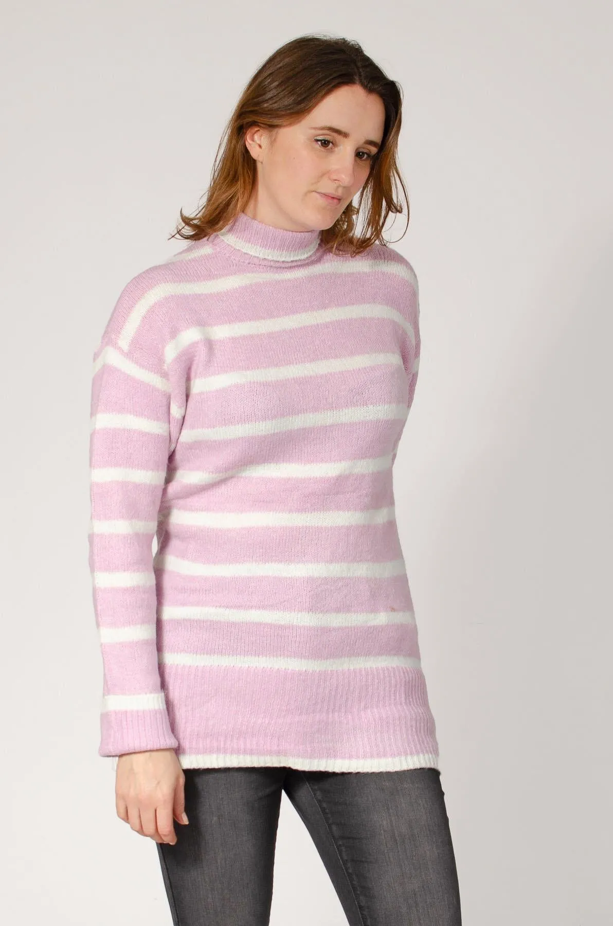 Longline Striped Roll Neck Jumper