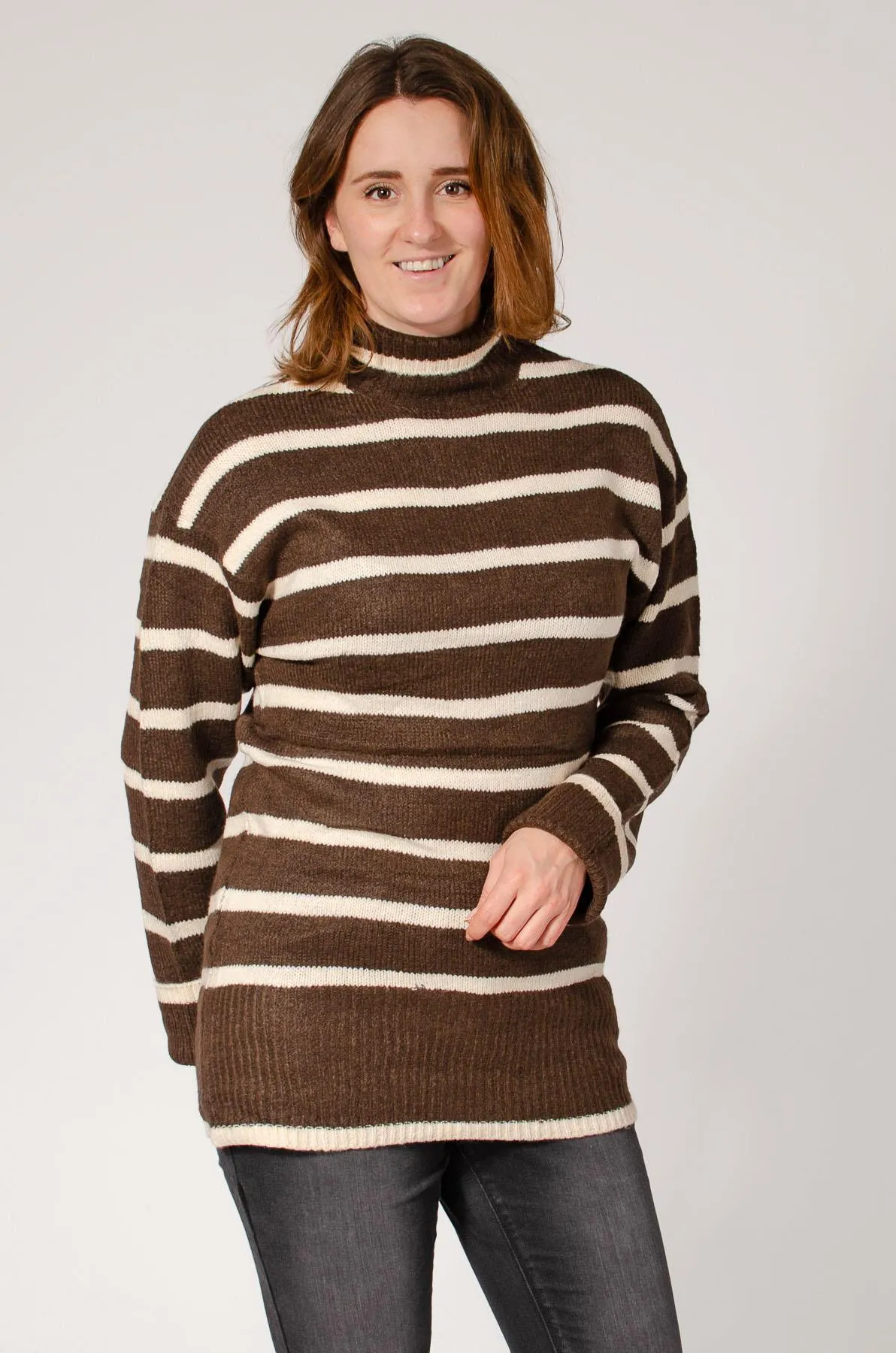 Longline Striped Roll Neck Jumper