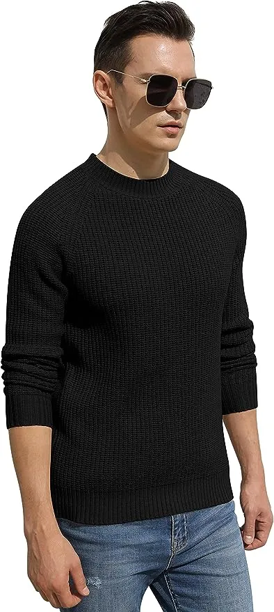 Men's Crewneck Casual Sweater Structured Knit Pullover - Black