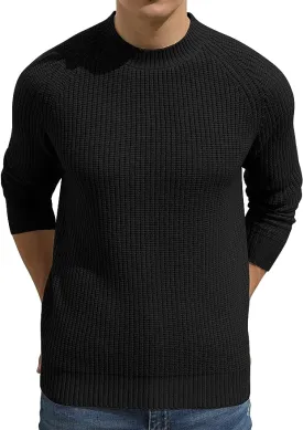 Men's Crewneck Casual Sweater Structured Knit Pullover - Black