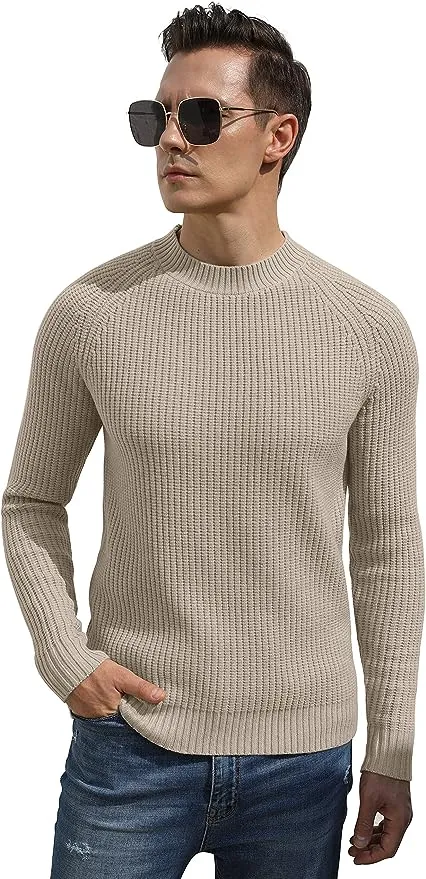 Men's Crewneck Casual Sweater Structured Knit Pullover - Khaki