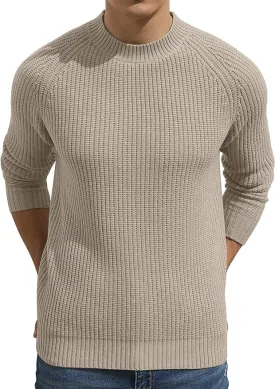 Men's Crewneck Casual Sweater Structured Knit Pullover - Khaki