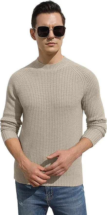 Men's Crewneck Casual Sweater Structured Knit Pullover - Khaki