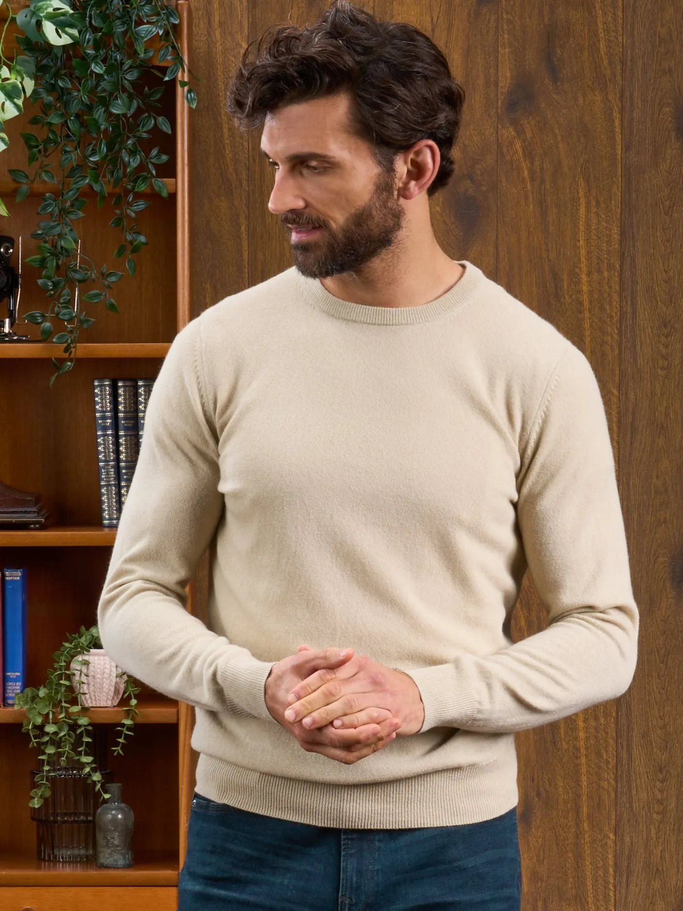 Men's Geelong Lambswool Crew Neck Jumper In Natural - Regular Fit