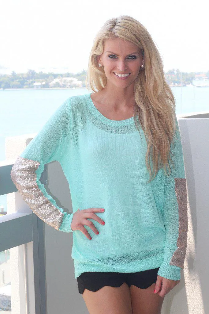 Mint Sheer Top With Sequins