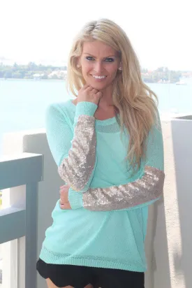 Mint Sheer Top With Sequins