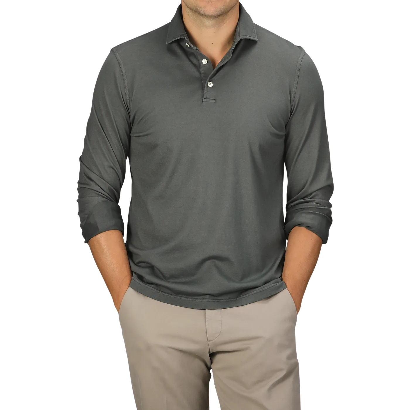 Muted Green Organic Cotton LS Polo Shirt