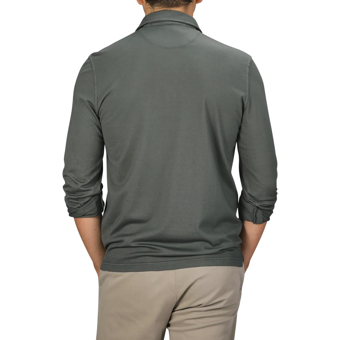 Muted Green Organic Cotton LS Polo Shirt