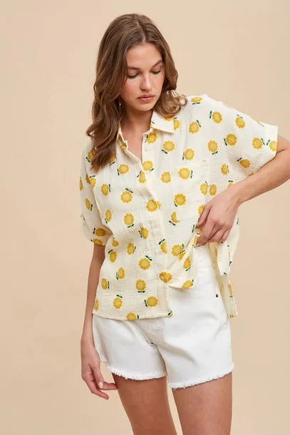 Mya Sunflower Button Down Top