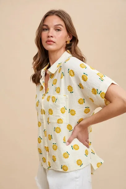 Mya Sunflower Button Down Top