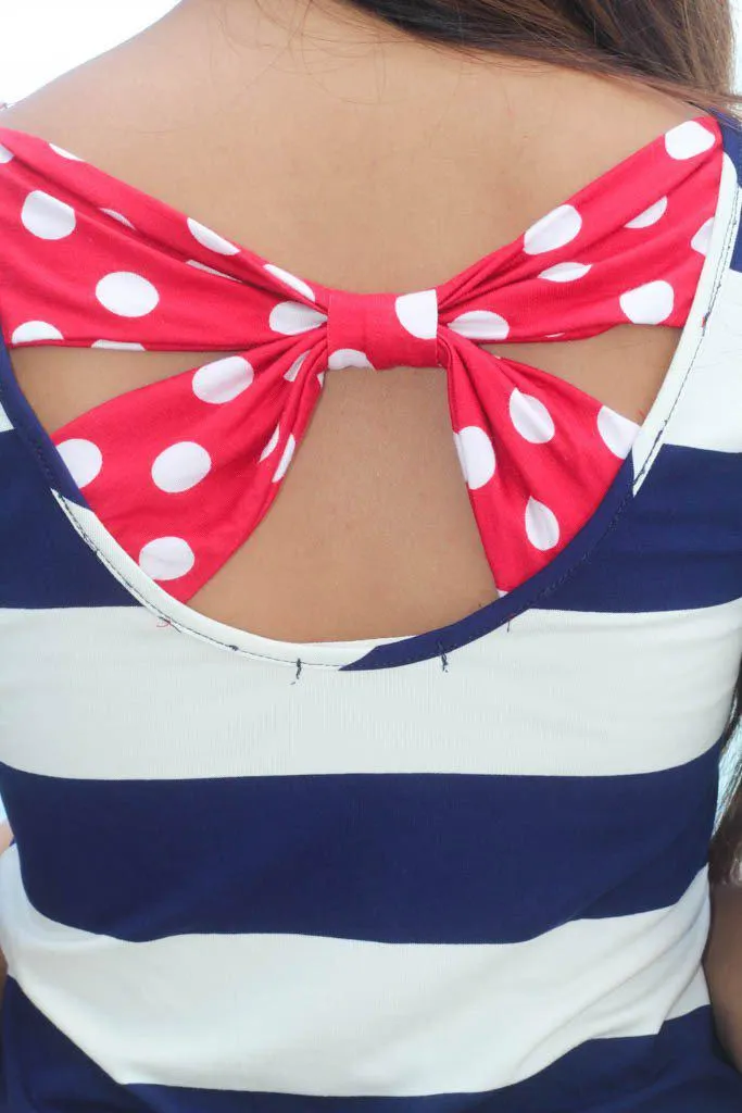 Navy Striped Top with Back Bow