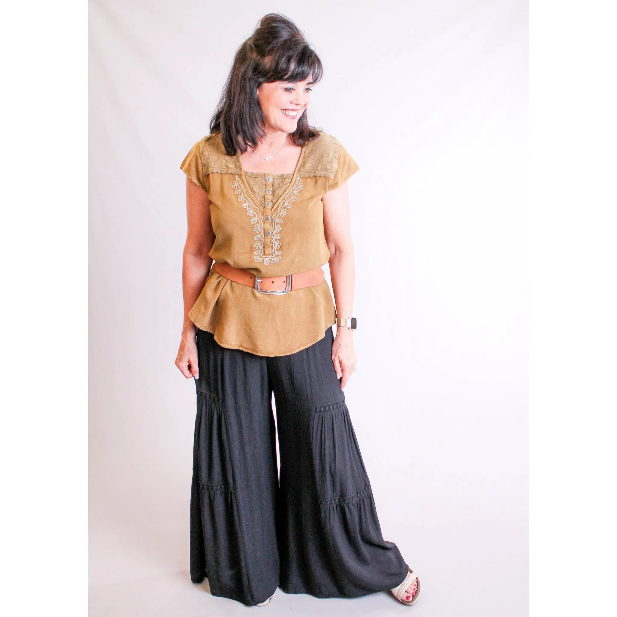 Nostalgia Wide Leg Pant with Lace Insert