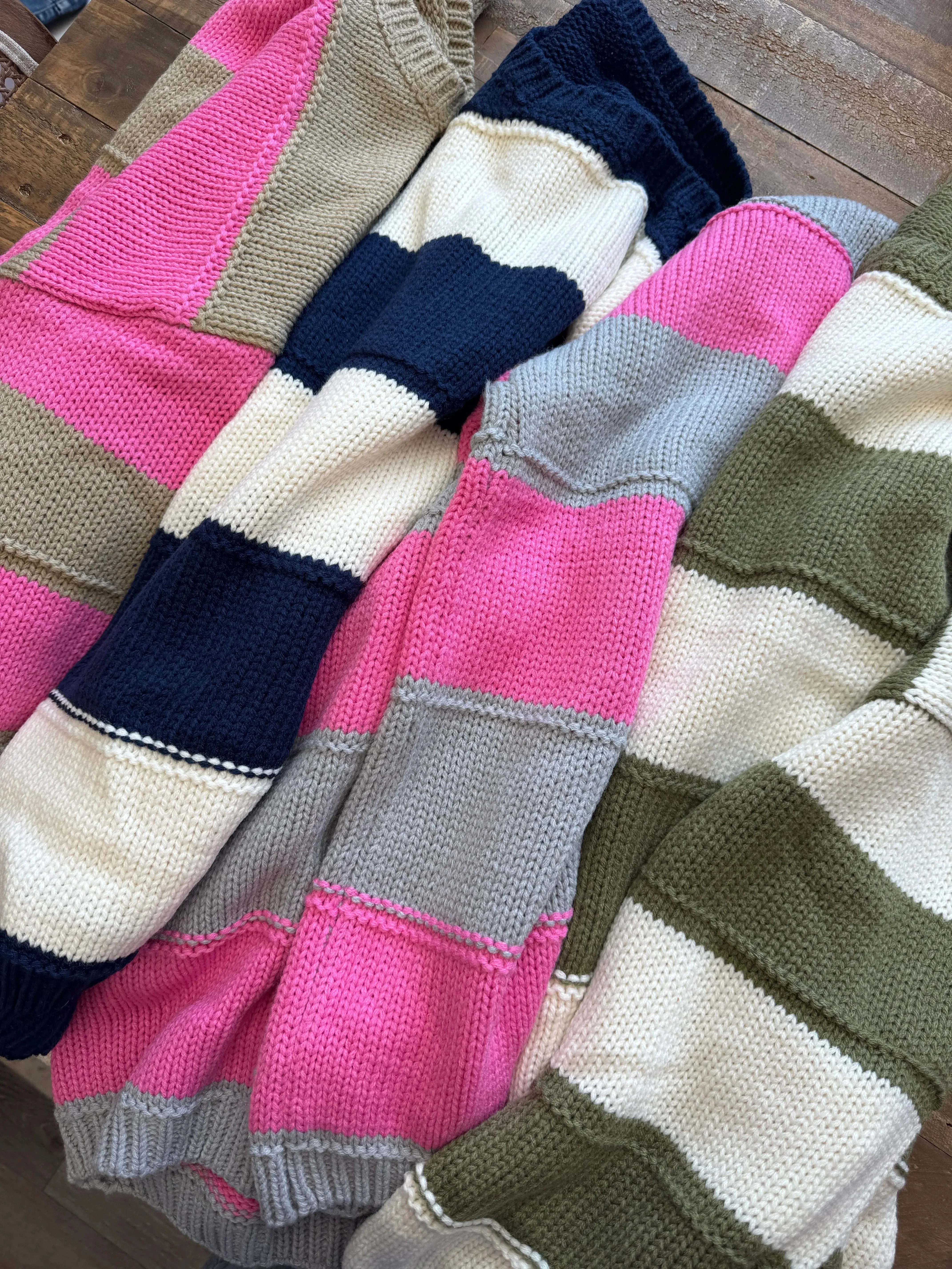 NOW IN STOCK: Kadie Pink & Gray Stripe Knit Sweater by Blakeley