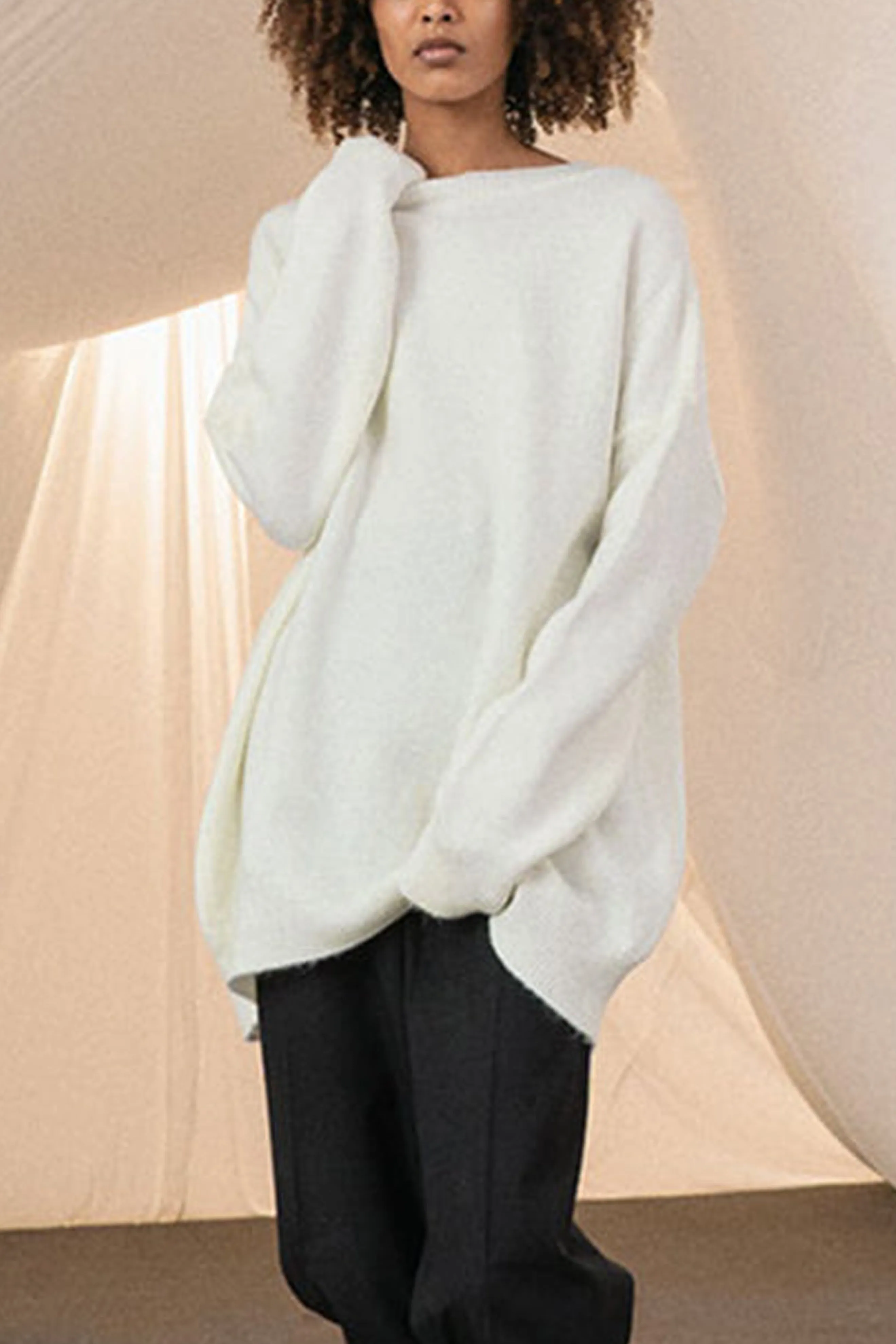 OVERSIZED ROUND NECK PULLOVER "JOYA" OFFWHITE