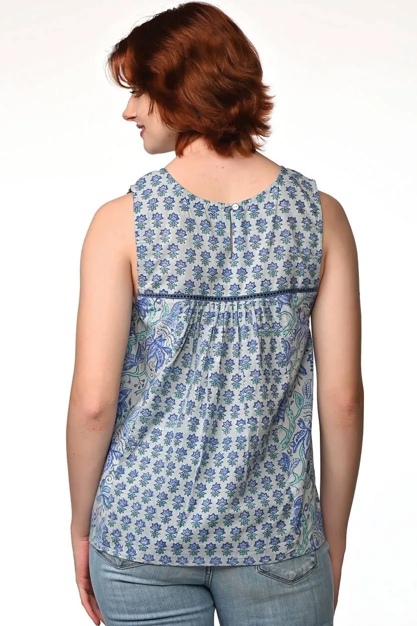 Pavitra Block Print Sleeveless Tops: Indigo / L/XL