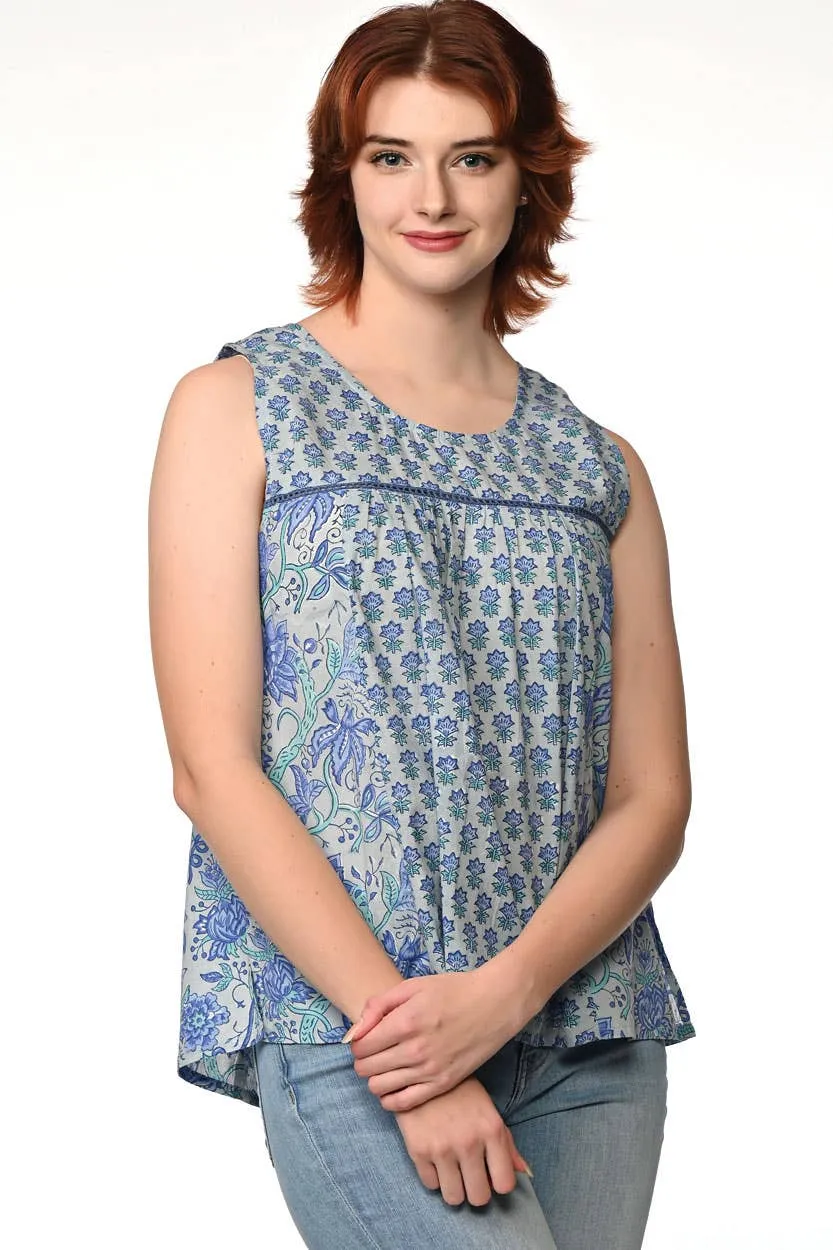 Pavitra Block Print Sleeveless Tops: Indigo / L/XL