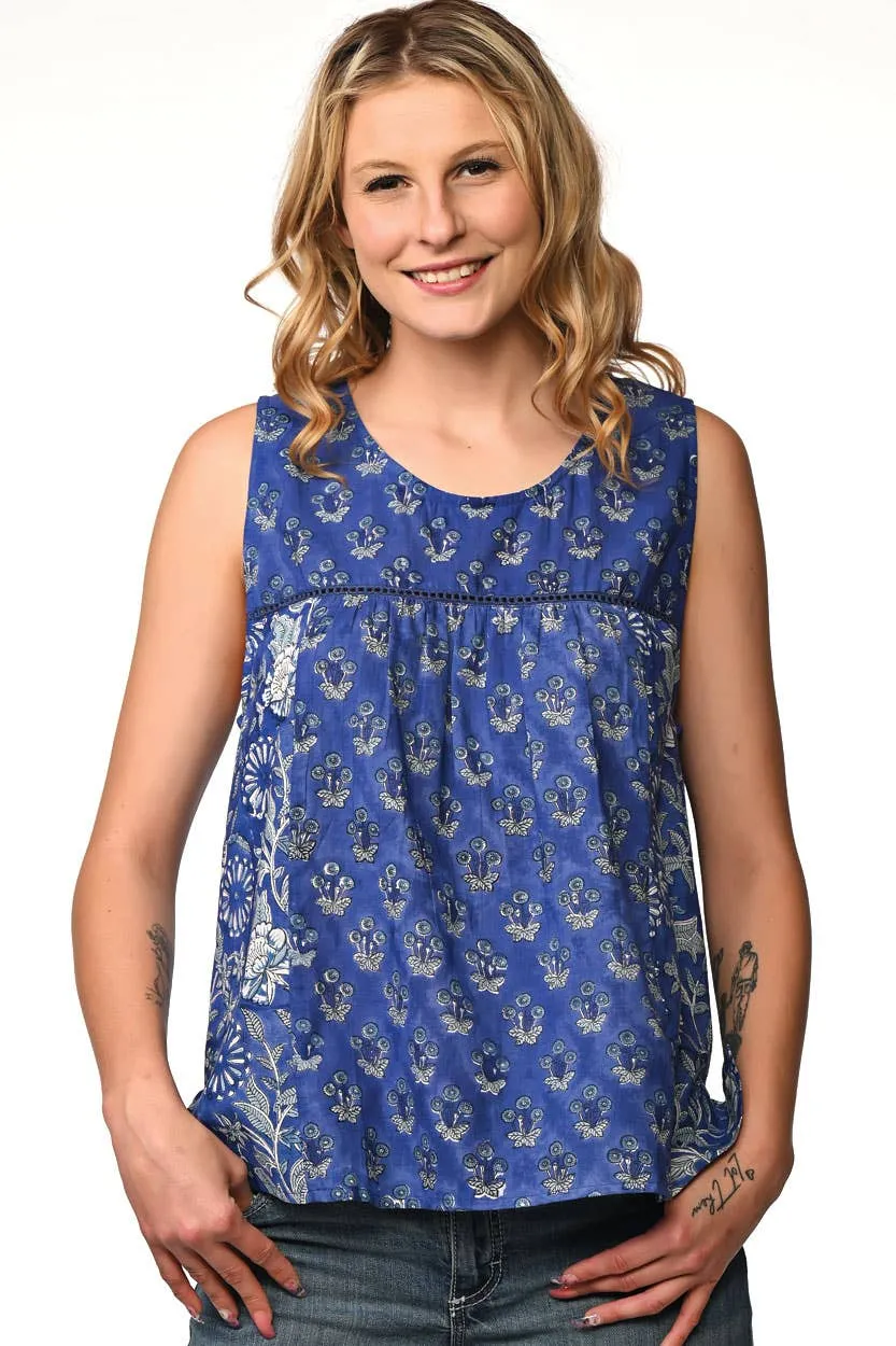 Pavitra Block Print Sleeveless Tops: Indigo / L/XL