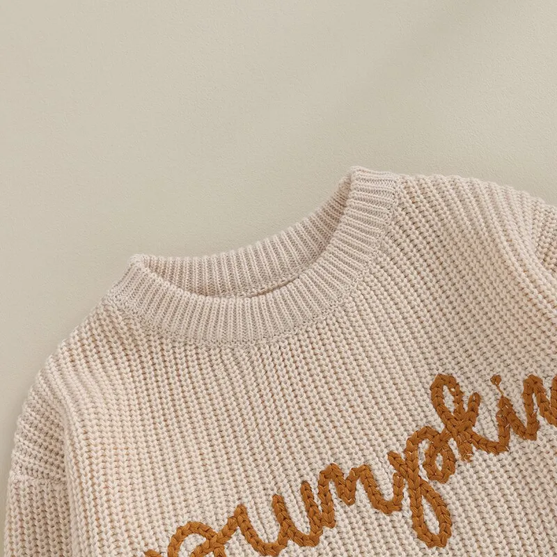 Pumpkin Embroidery Cable Knit Jumper