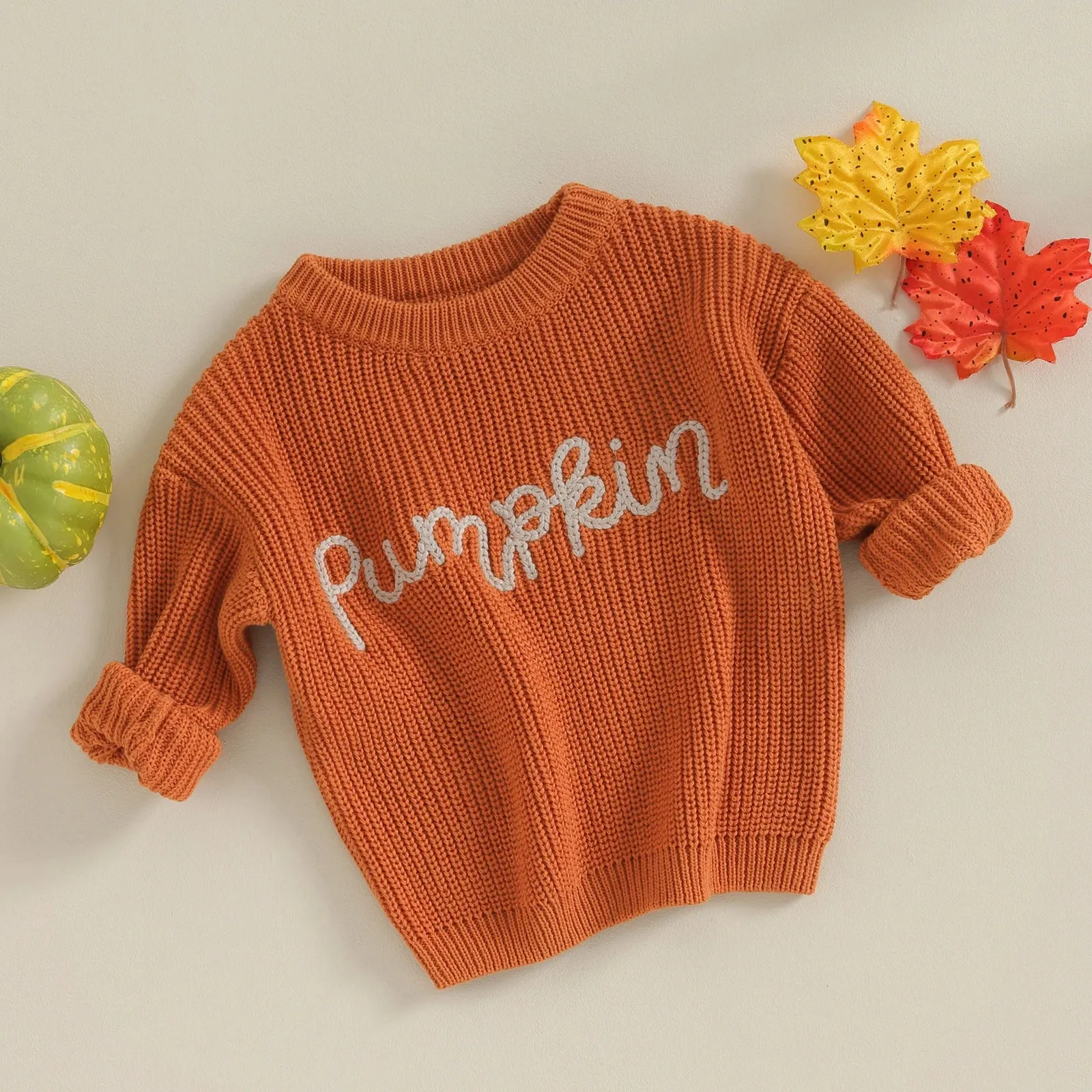 Pumpkin Embroidery Cable Knit Jumper