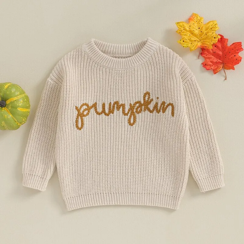 Pumpkin Embroidery Cable Knit Jumper