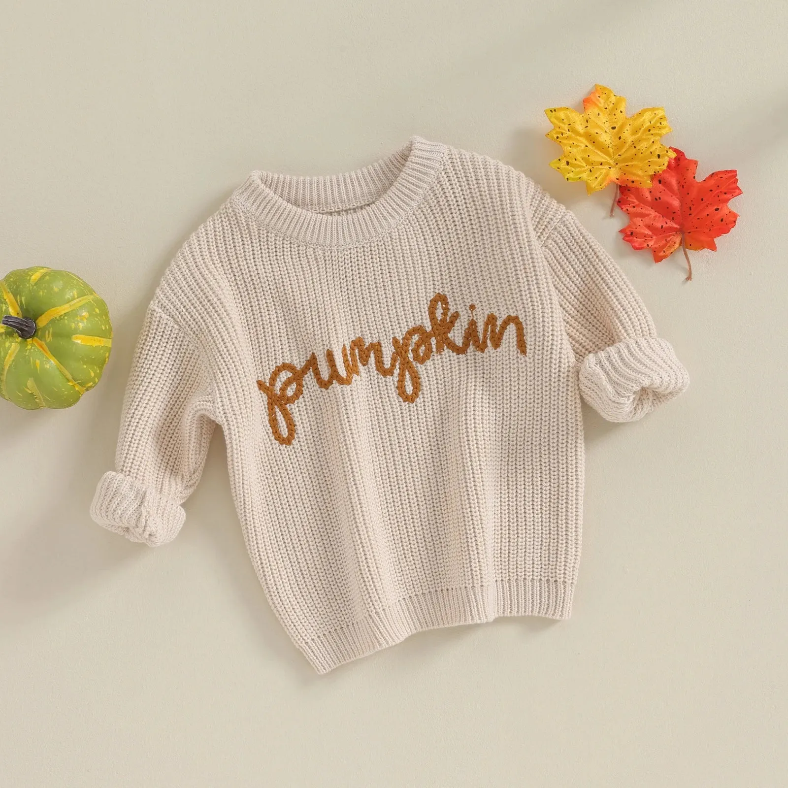 Pumpkin Embroidery Cable Knit Jumper