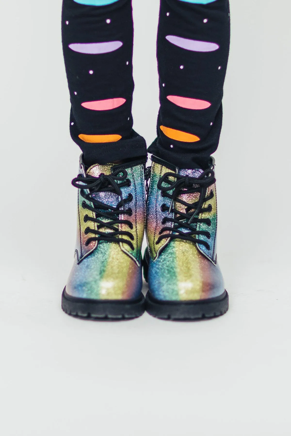 Rainbow Glitter Combat Boots