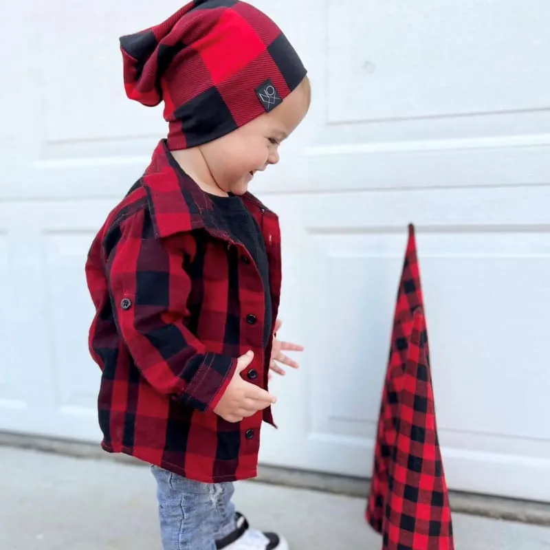 Red/Black Buffalo Plaid | Jersey Knit Beanie