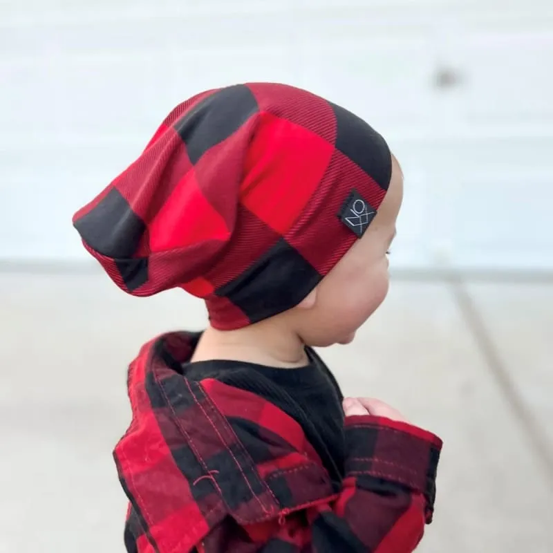 Red/Black Buffalo Plaid | Jersey Knit Beanie