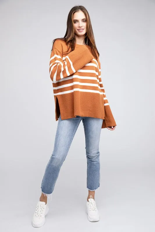 Ribbed Hem Stripe Sweater - online exclusive