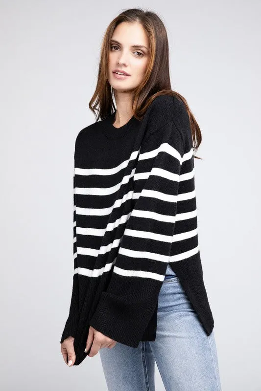 Ribbed Hem Stripe Sweater - online exclusive