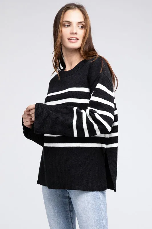 Ribbed Hem Stripe Sweater - online exclusive