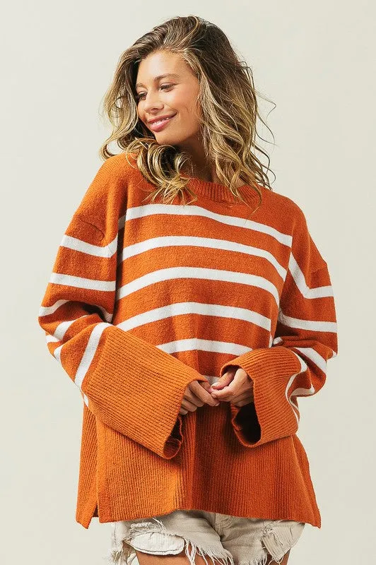 Ribbed Hem Stripe Sweater - online exclusive