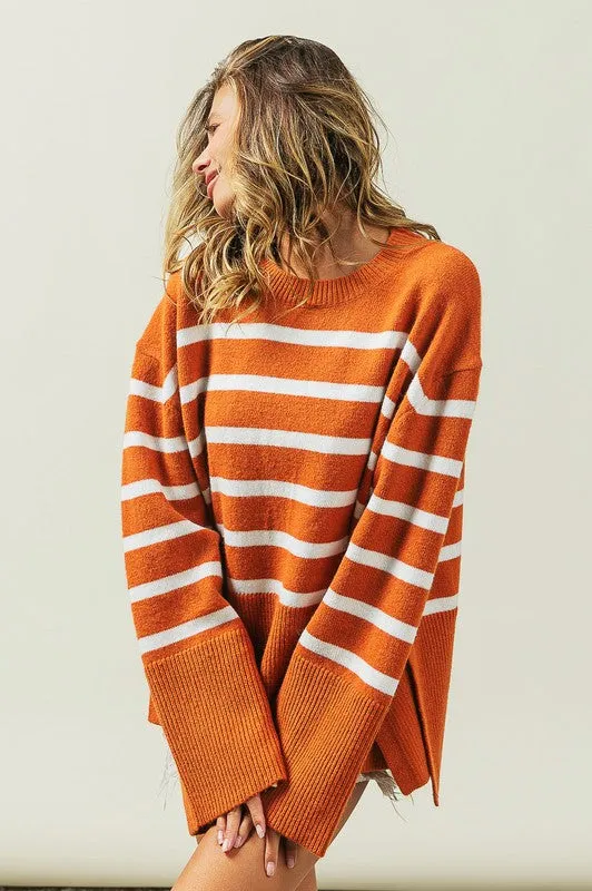 Ribbed Hem Stripe Sweater - online exclusive