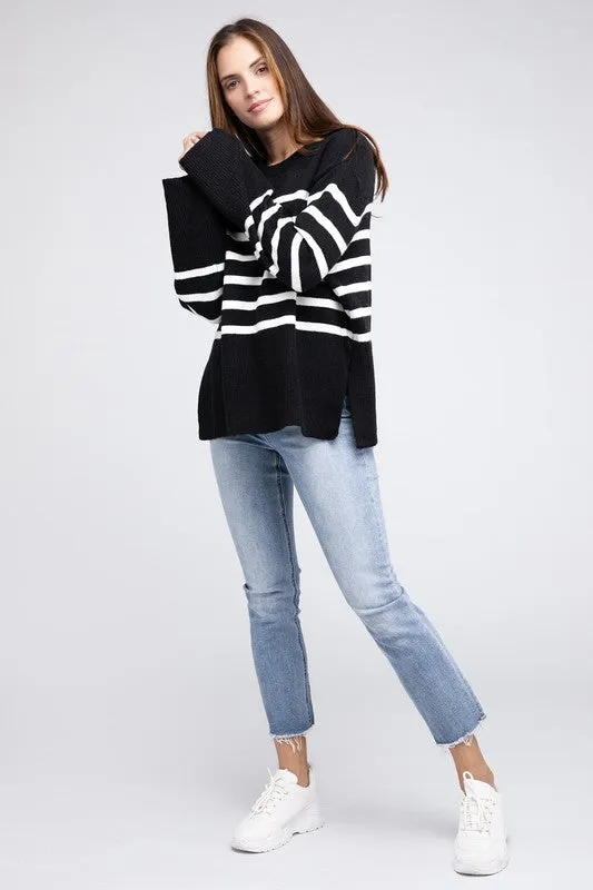 Ribbed Hem Stripe Sweater - online exclusive