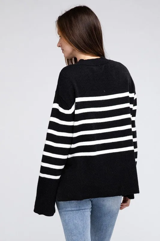 Ribbed Hem Stripe Sweater - online exclusive