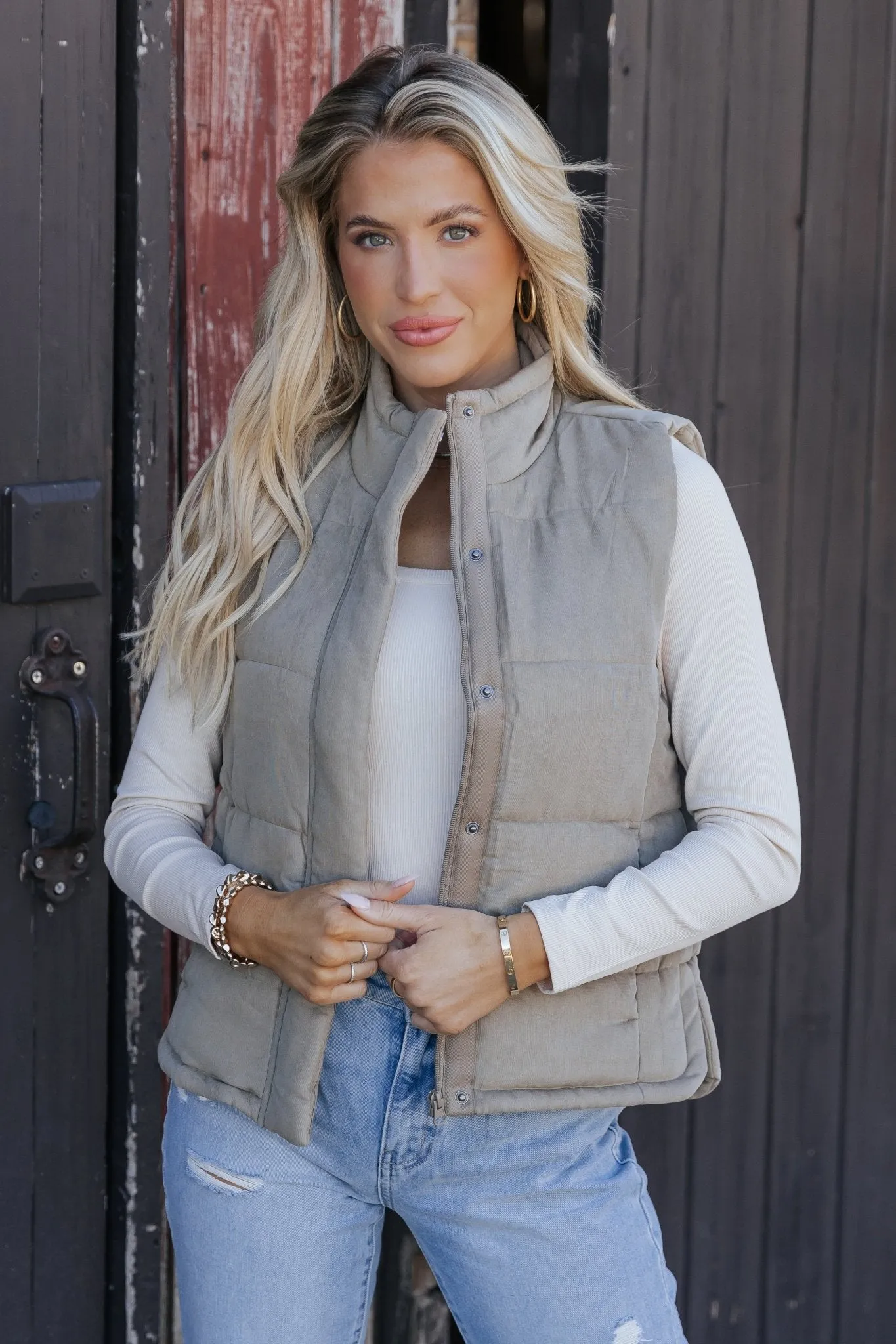 Sage Button Up Puffer Vest