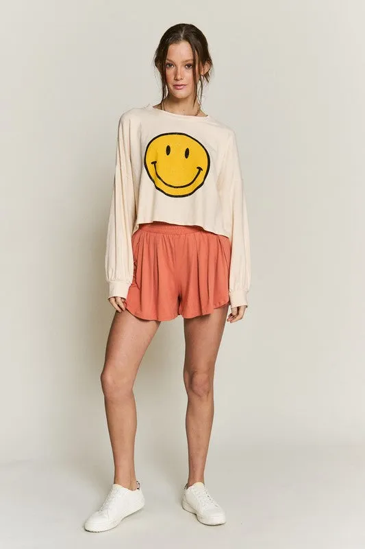 SMILEY FACE LONG SLEEVE CROP TOP - Online exclusive