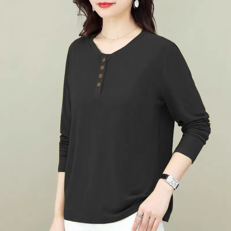 Solid Color Versatile Round Neck Tops