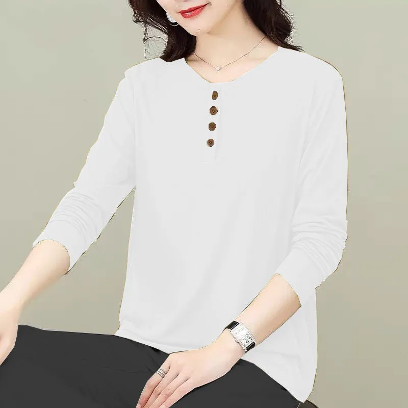 Solid Color Versatile Round Neck Tops