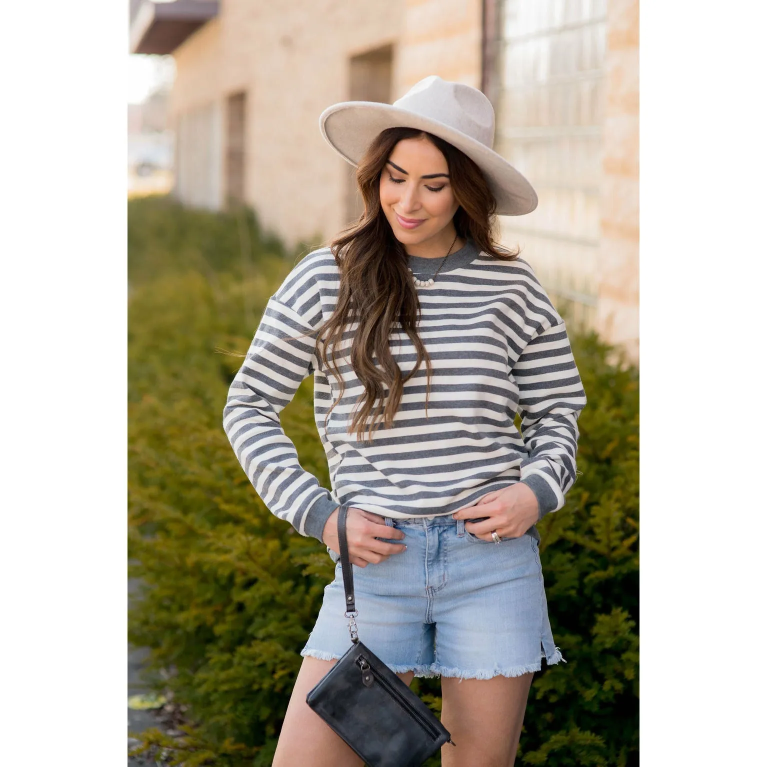 Stripe Solid Trimmed Sweatshirt