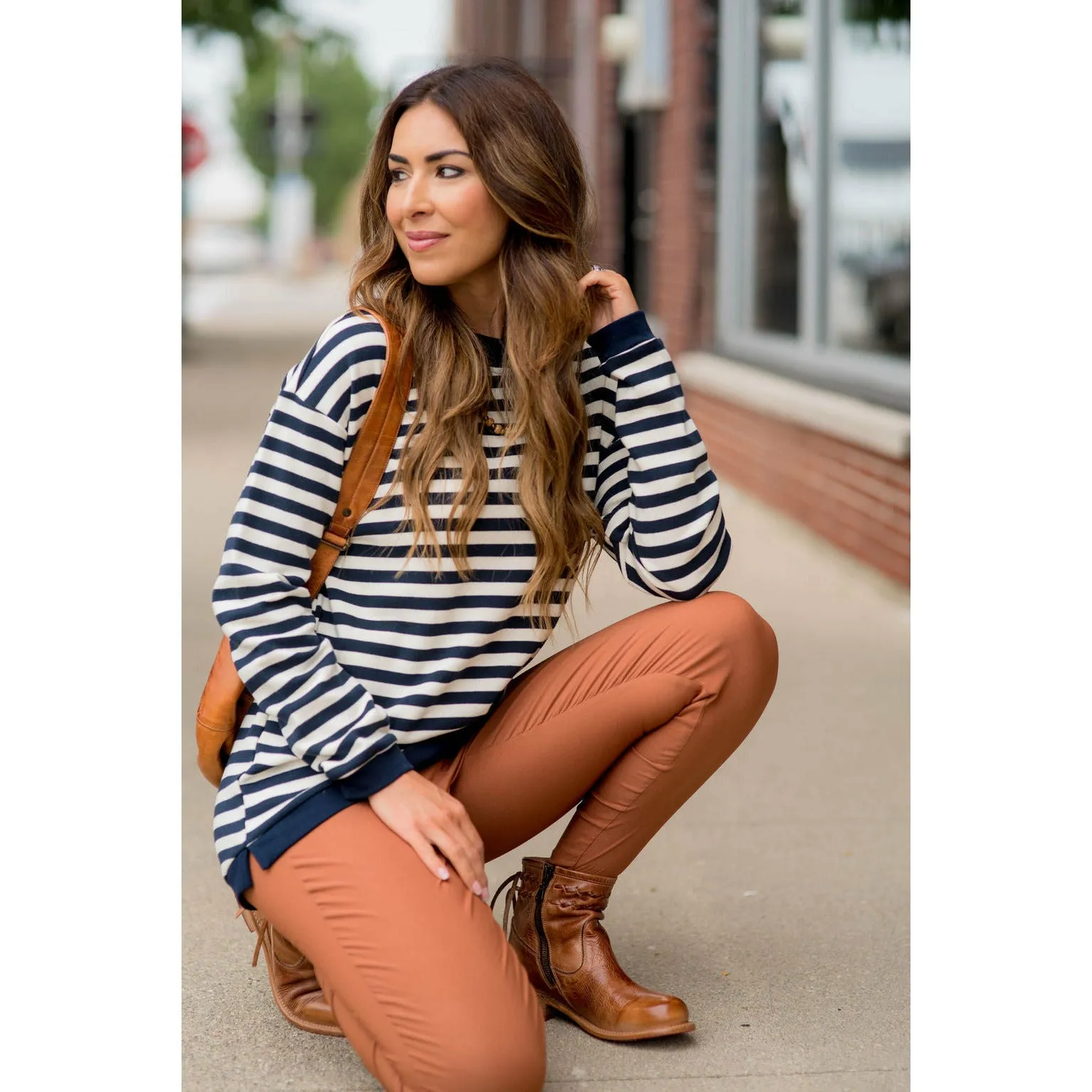 Stripe Solid Trimmed Sweatshirt