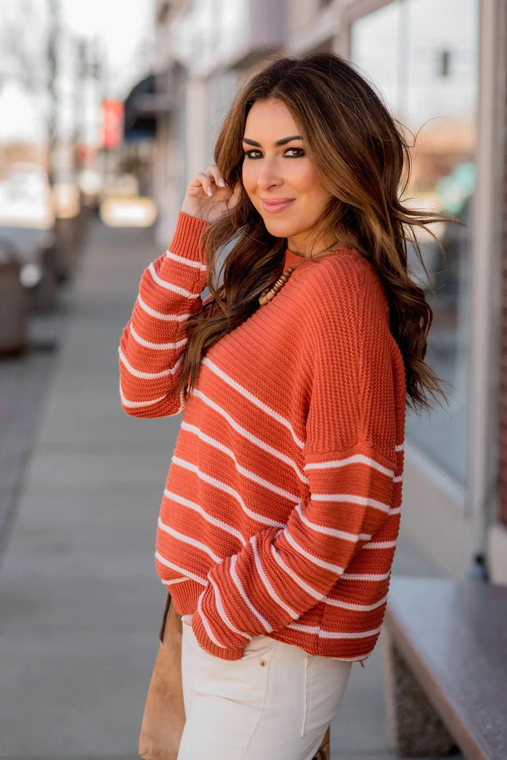 Striped Bottom Relaxed Sleeve Sweater