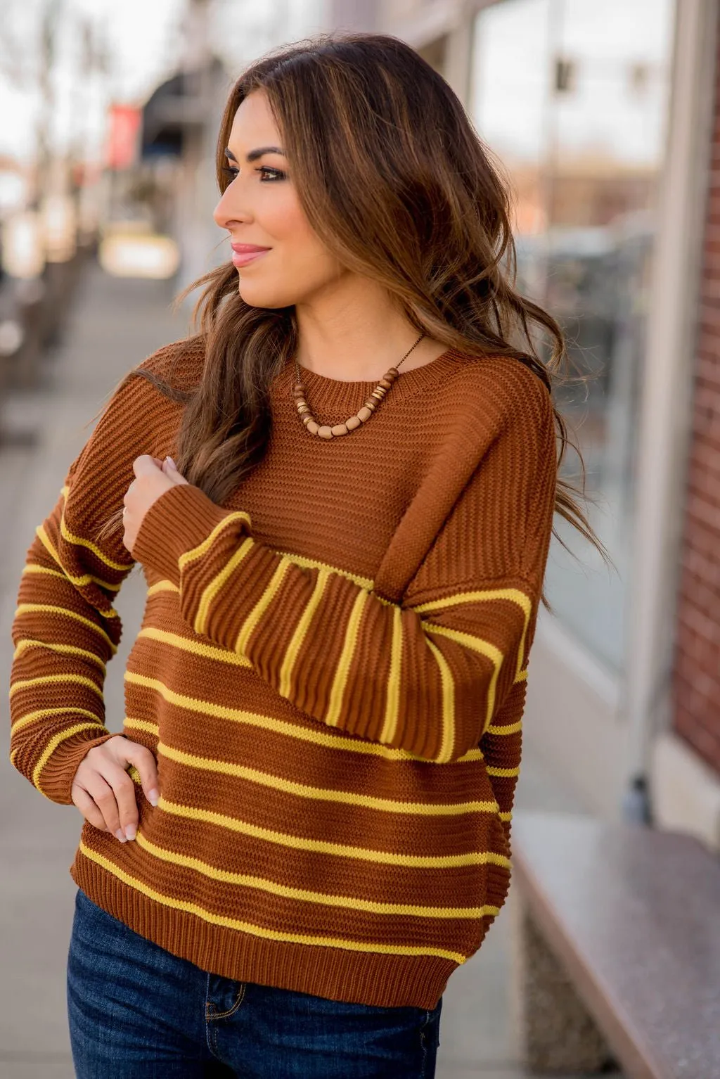 Striped Bottom Relaxed Sleeve Sweater