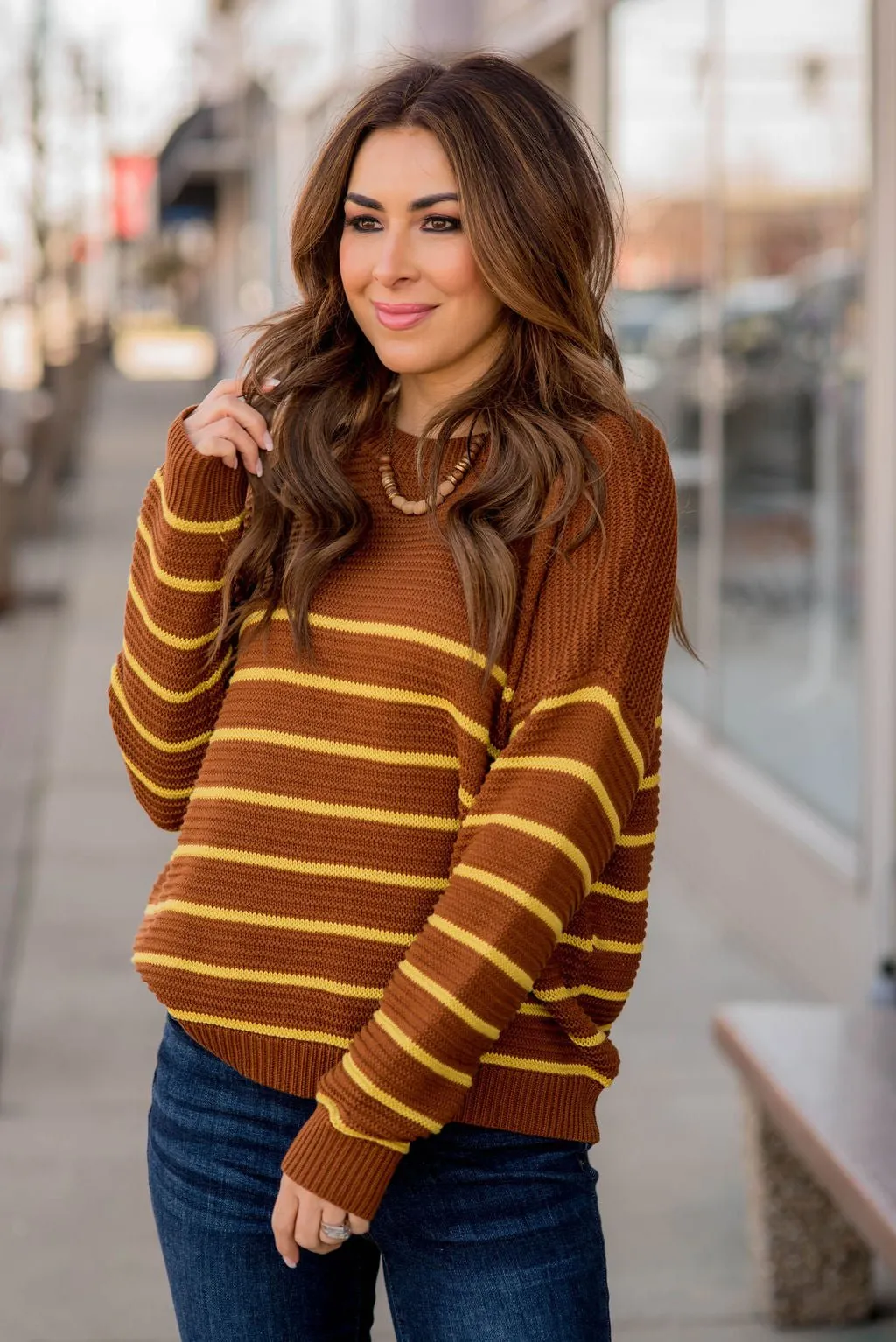 Striped Bottom Relaxed Sleeve Sweater