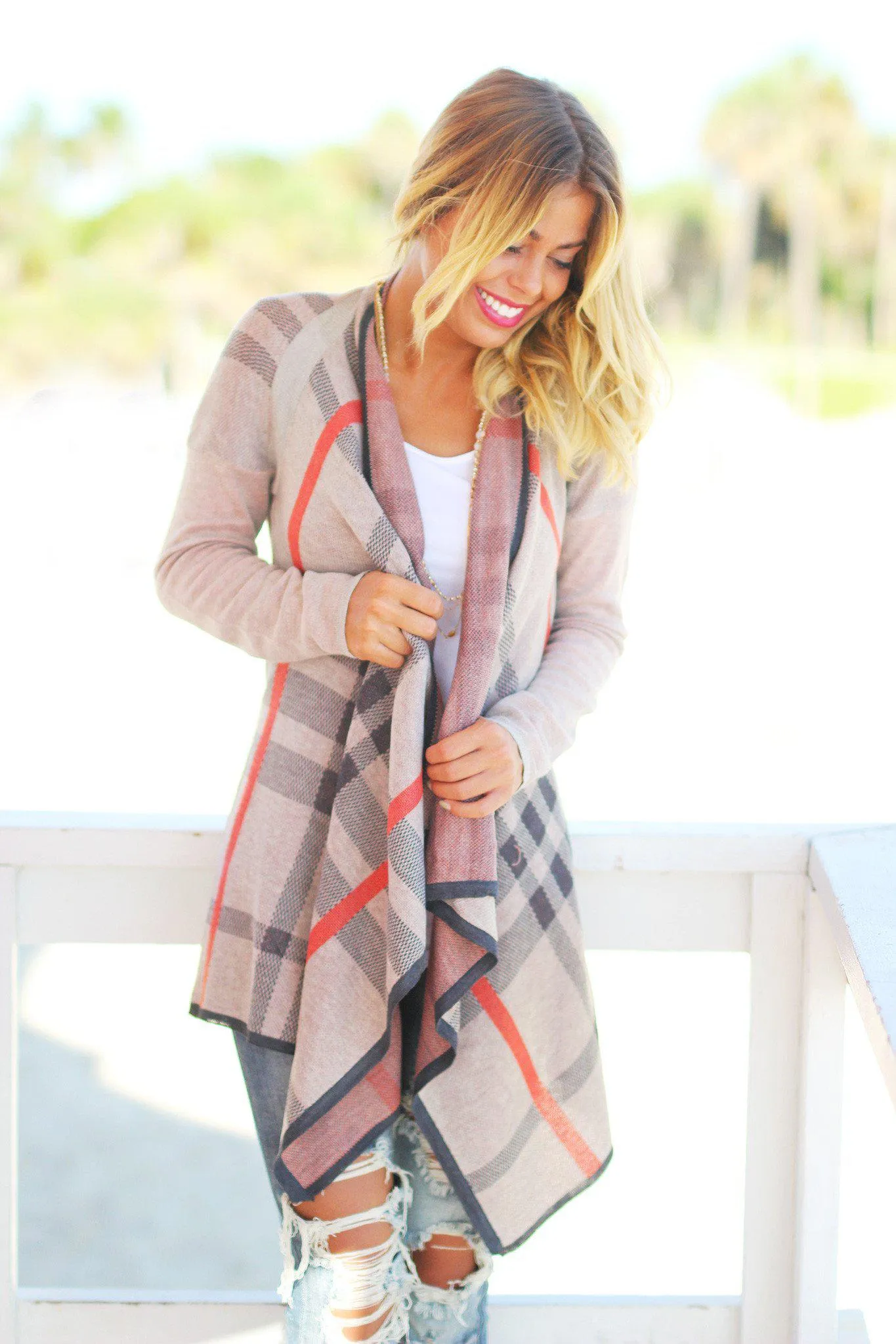 Tan Plaid Cardigan