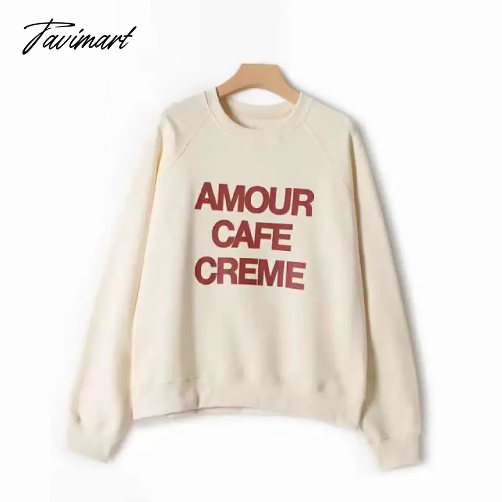 Tavimart Letter Print Sweatshirt Women Autumn Winter Round Neck Casual Oversized Sweaters Tops Femme Fasion Pullover Hoodie