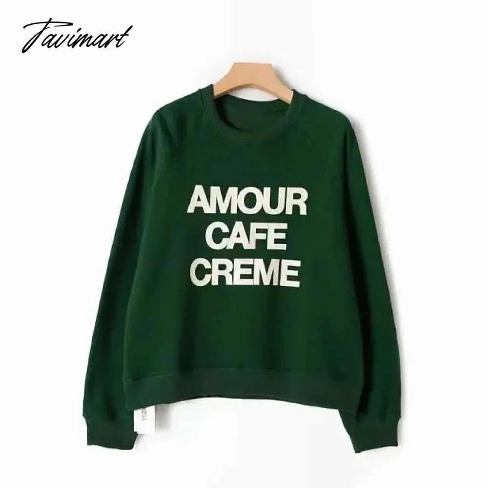 Tavimart Letter Print Sweatshirt Women Autumn Winter Round Neck Casual Oversized Sweaters Tops Femme Fasion Pullover Hoodie